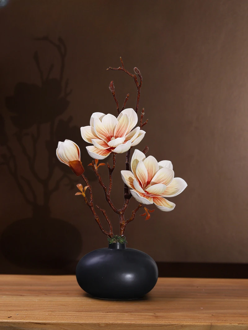 

New Chinese Creative Imitation Magnolia Artificial Flower Imitation Flower Decoration Ceramic Vase Desktop Flower Living Room De