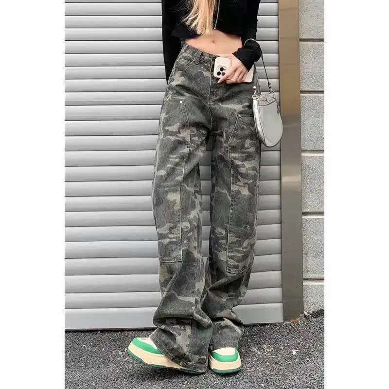 

Брюки-карго женские камуфляжные прямые в стиле ретро, уличная одежда в стиле хип-хоп, спортивные уличные штаны с завышенной талией, лето 2023