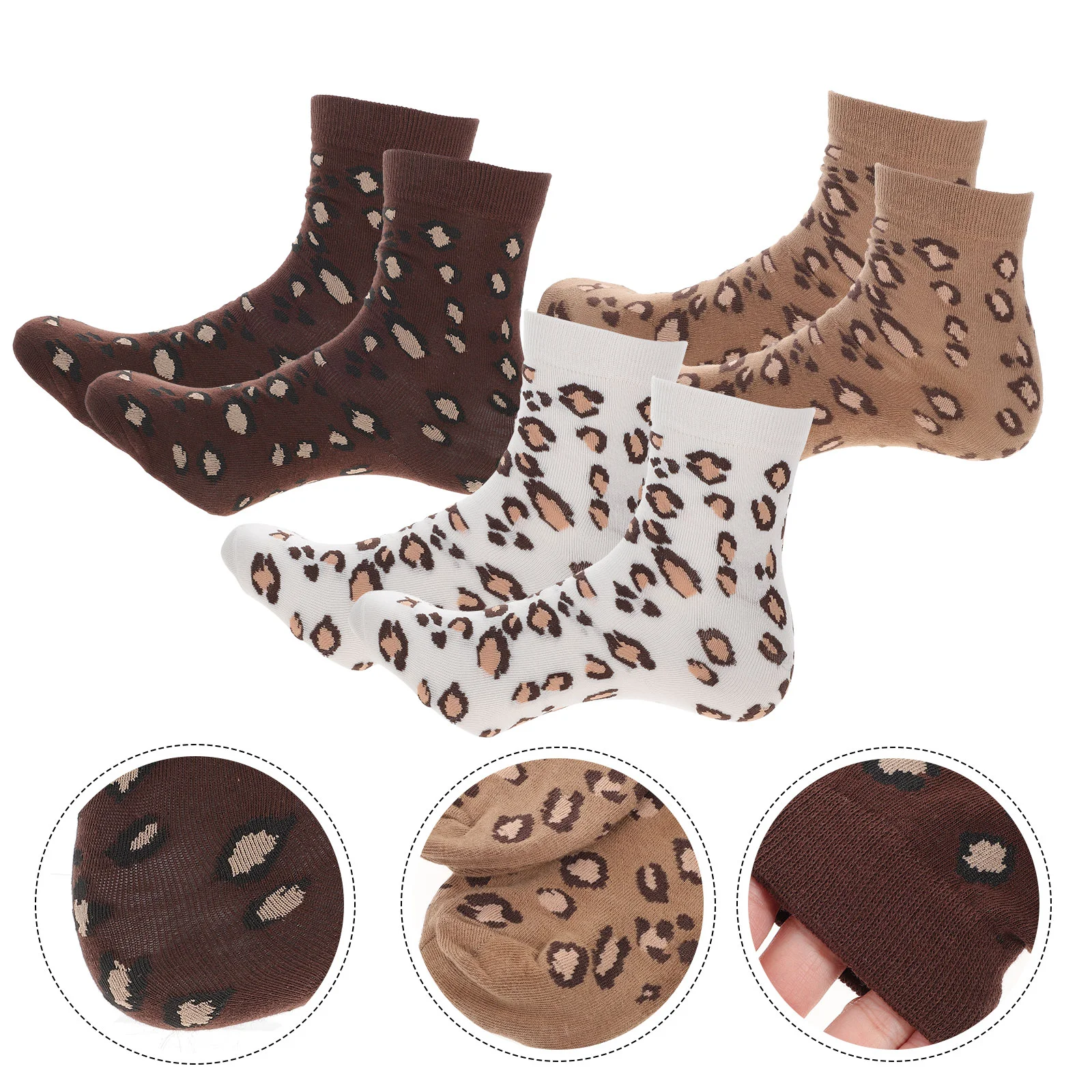 

3 Pairs Autumn Winter Warm Stockings Leopard Mid-tube Socks Thicken Socks for Girls Women (dark brown, Khaki, white, 1 Pair