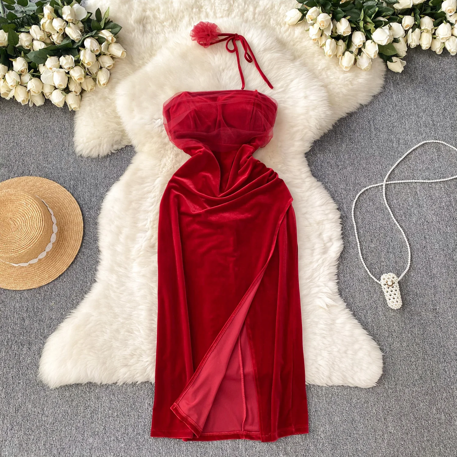 Foamlina Sexy Strapless Mesh Patchwork Velvet Dress Women Elegant Sleeveless Slim High Split Midi Party Dress Vestido Feminino
Foamlina Sexy Strapless Mesh Patchwork Velvet Dress Women Elegant Sleeveless Slim High Split Midi Party Dress Vestido Feminino