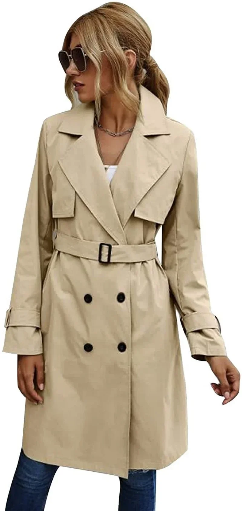 

Autumn Winter Thin Trench Women Fashion Solid Colors Double Breasted Coats with Belt Office Lady Elegant Long Outwears Chic Coat