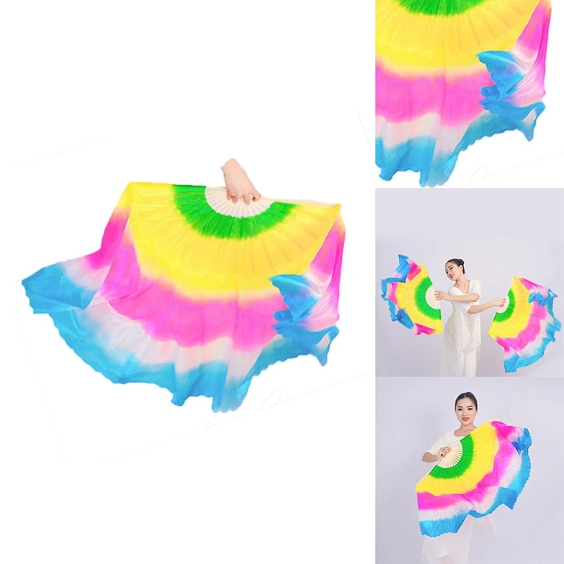 

Hot Reusable Professional Lengthening Rainbow Silk Fans Dance Fan Party Foldable Handheld Bamboo Fan Home Decoration