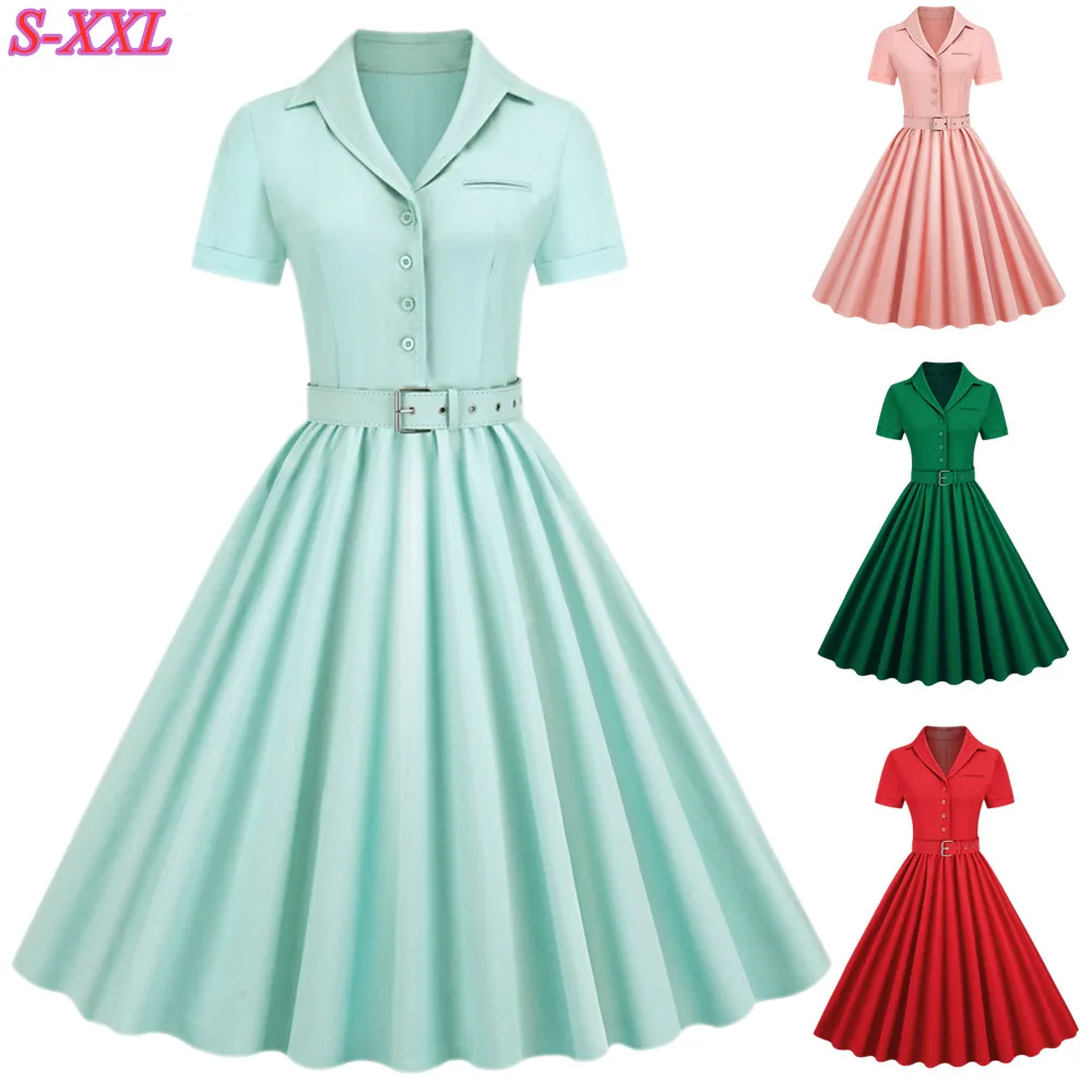 Elegant 50s Retro Party Dress Women Vintage 50s 60s V-Neck High Waist Belted Pleated Dress Short Sleeve Large Swing Dress
Elegant 50s Retro Party Dress Women Vintage 50s 60s V-Neck High Waist Belted Pleated Dress Short Sleeve Large Swing Dress