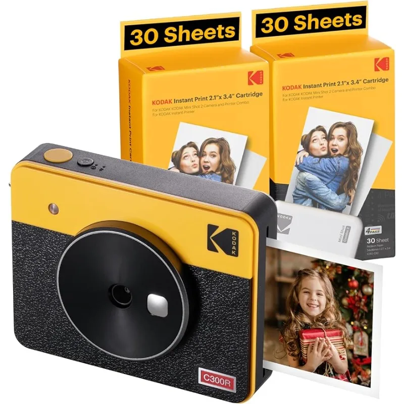 

4PASS 2-in-1 Instant Digital Camera and Photo Printer (3x3 inches) + 68 Sheets Cartridge Bundle, Yellow