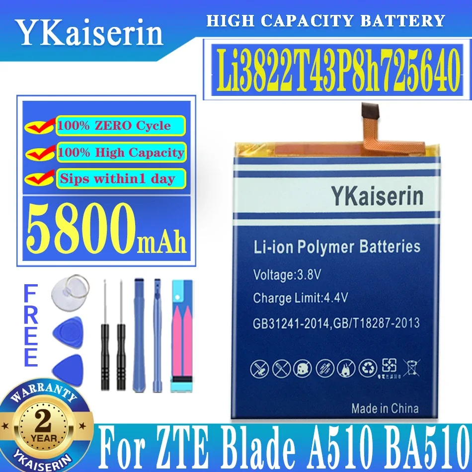 

Аккумулятор ykaisсеребрин Li3822T43P8h725640 для мобильного телефона ZTE Blade A510 A 510 BA510 + Бесплатные инструменты