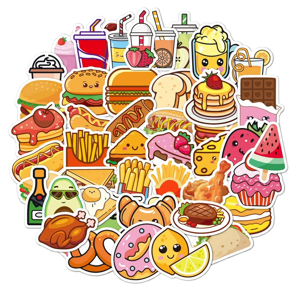 

10/50pcs Fried Chicken French Fries Food Hamburg Stickers Decor DIY Kids Notebook Luggage Phone Laptop Refrigerator Decal Toys