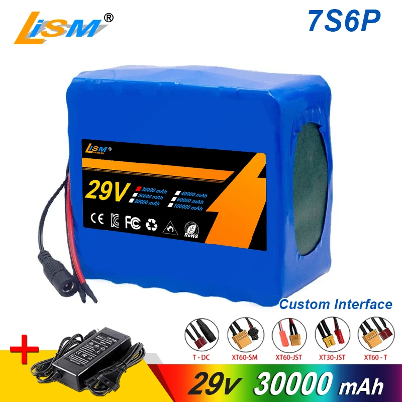 29V 18Ah 7S6P 18650 30000mAh Li-ion Rechargeable Battery Pack 24V with BMS Optional Interface
29V 18Ah 7S6P 18650 30000mAh Li-ion Rechargeable Battery Pack 24V with BMS Optional Interface