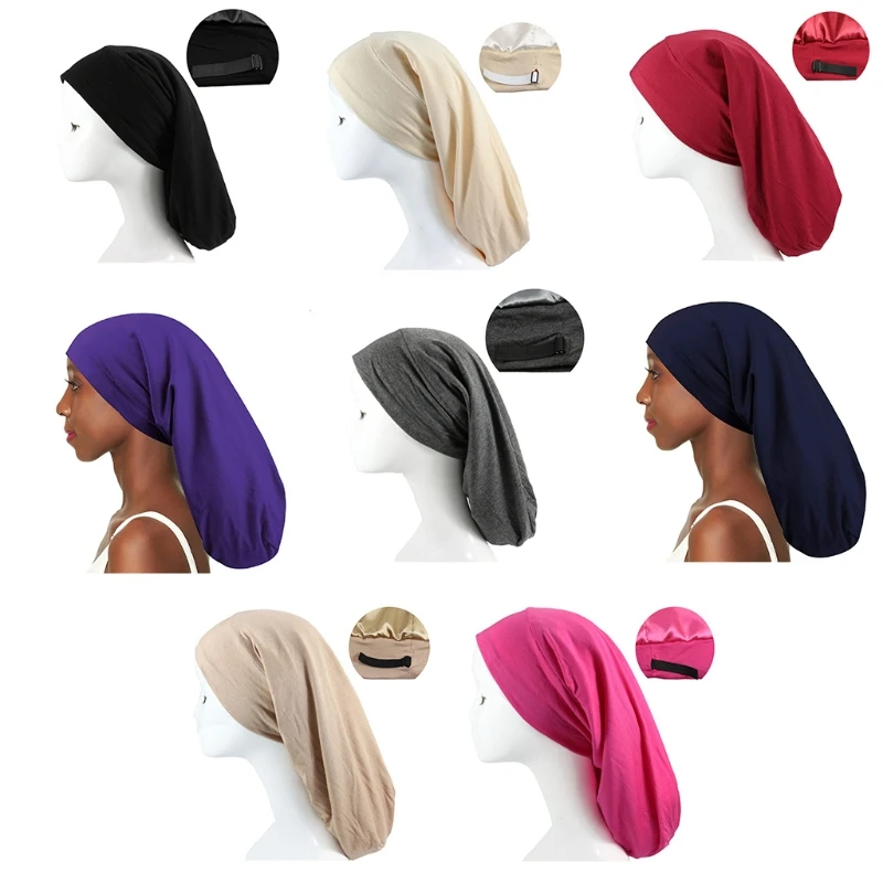 

Cotton Lining Sleep Cap Adjustable Wide Brim Hair Long Tail Hat All-match