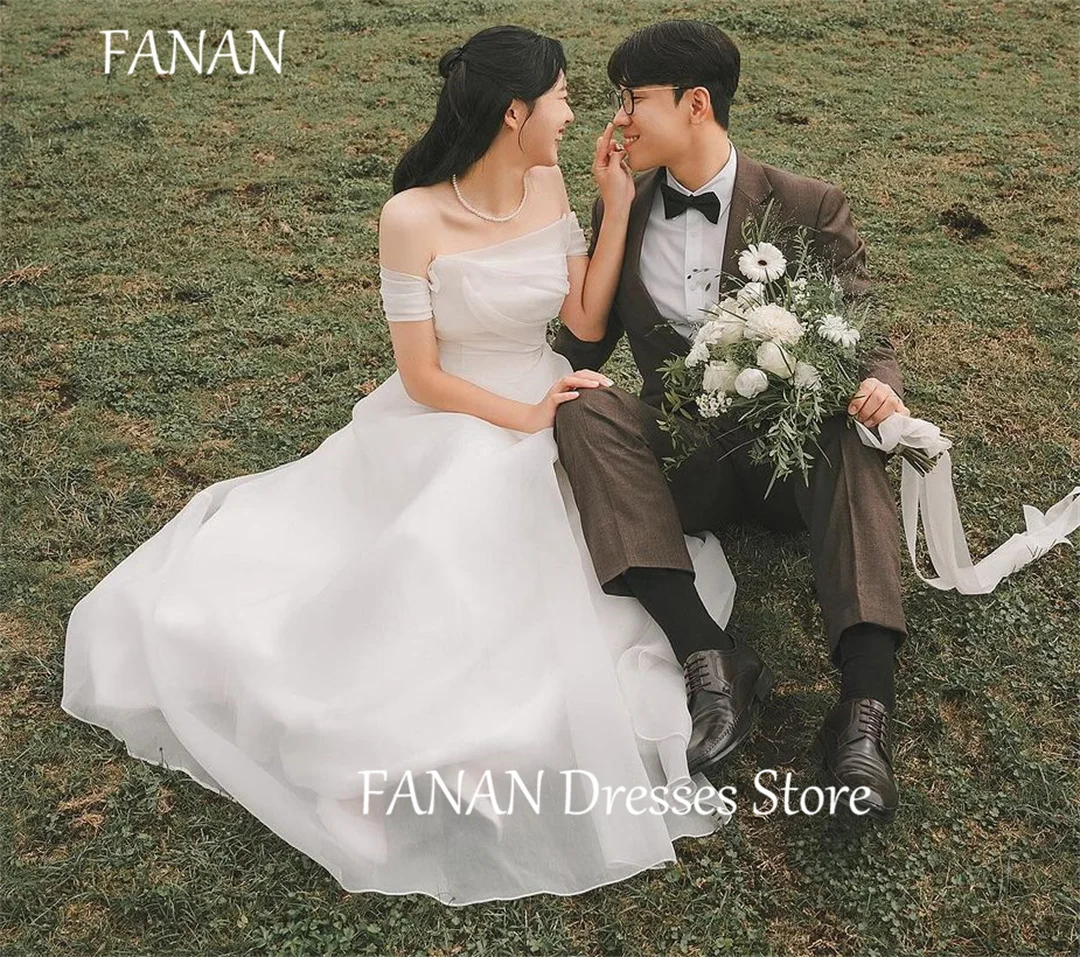 

FANAN Off the Shoulder Korea Ivory A-Line Corset Wedding Dresses 웨딩드레스 Organza Ruched Simple Custom Made Bride Gowns Plus Size