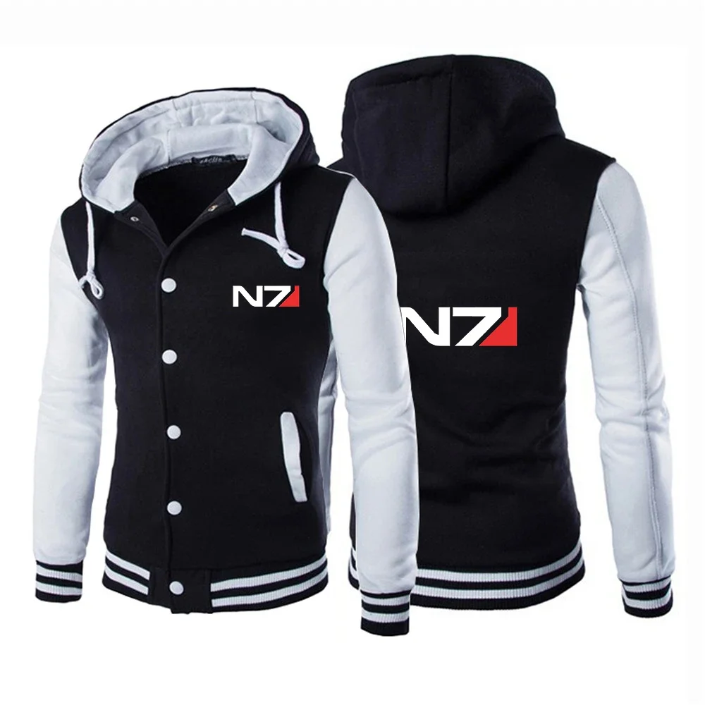 

2024 Spring Autumn N7 Mass Effect Logo Print Casual Splicing Single Breasted Hoodies Men's Cotton Baseball Uniforms Fashion Coat