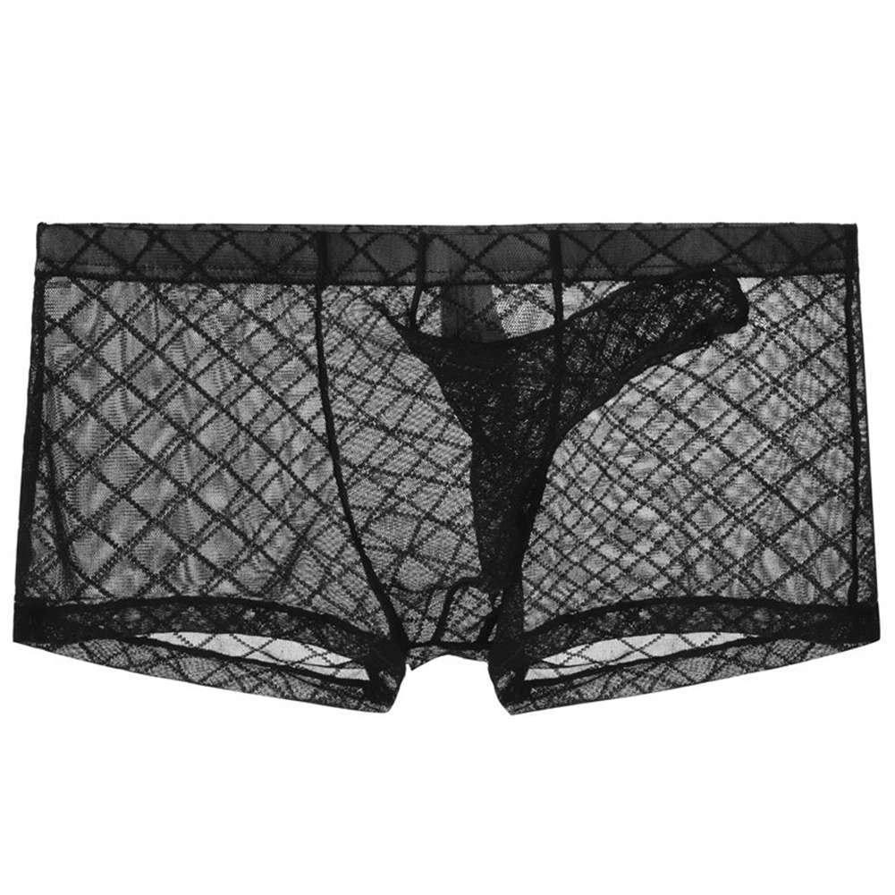 

Sexy Mens Mesh Pouch Boxer Briefs See-Through Man Underwear Breathable Male Glossy Panties Underpants Трусы Мужские