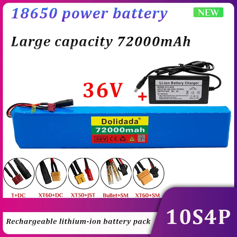 New 10S4P 36V 18650 Lithium Battery Pack High Power 600W Large Capacity 72Ah Suitable for Electric Bicycle Scooter + 42V Charger
New 10S4P 36V 18650 Lithium Battery Pack High Power 600W Large Capacity 72Ah Suitable for Electric Bicycle Scooter + 42V Charger