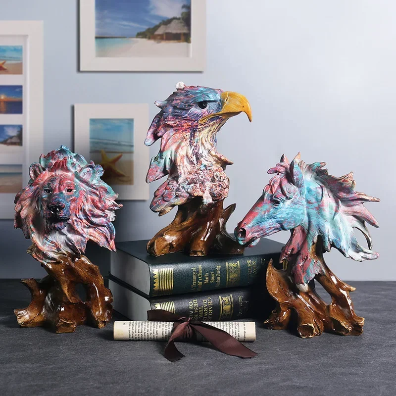 

Lion Eagle Horse Wolf Statue Color Painting Resins Animal Sculpture Home Decoration Living Room Bedroom Bookcase Office Decor