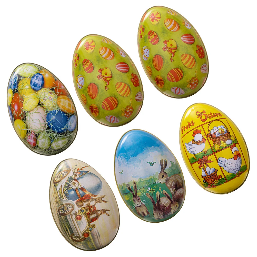 

6 Pcs Easter Tinplate Eggs Decore Party Candies Holder Container Candy Container Cookies Case Iron Snack Gift