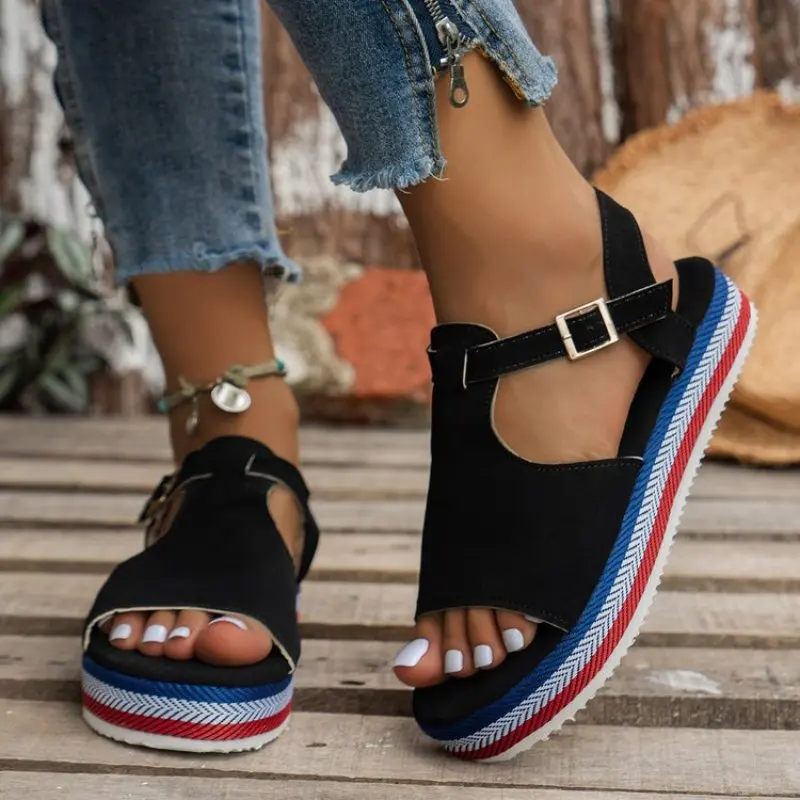 

2023 Women Wedge Sandals Summer Peep Toe New Plus Size 43 Female Shoes Solid Color Backstrap Comfortable Casual Women's Sandals