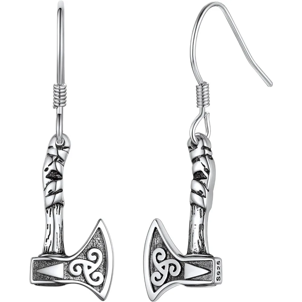 

Norse Viking Jewelry Thor's Hammer Studs Sterling Silver Vintage Celtic Knot Wolf Head Stud Earrings for Women Men