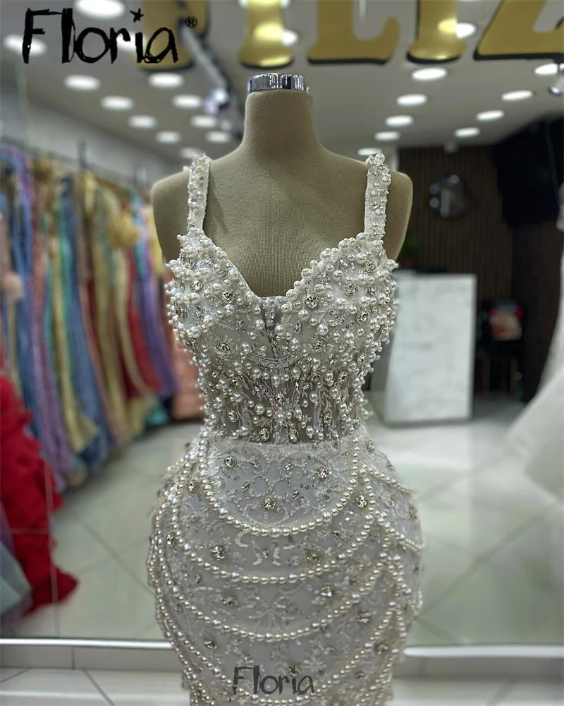 

Floria Pearls Prom Dress Ivory Mermaid Long Evening Dreses Luxury Dubai Sleeveless 2024 Women Wedding Party Formal Dresses