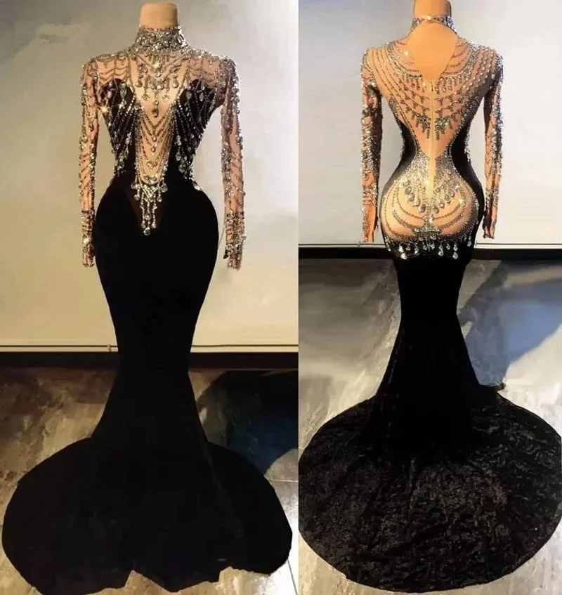 black crystal prom dresses 2023 sheer high neck long sleeve mermaid velvet evening dresses gowns
black crystal prom dresses 2023 sheer high neck long sleeve mermaid velvet evening dresses gowns