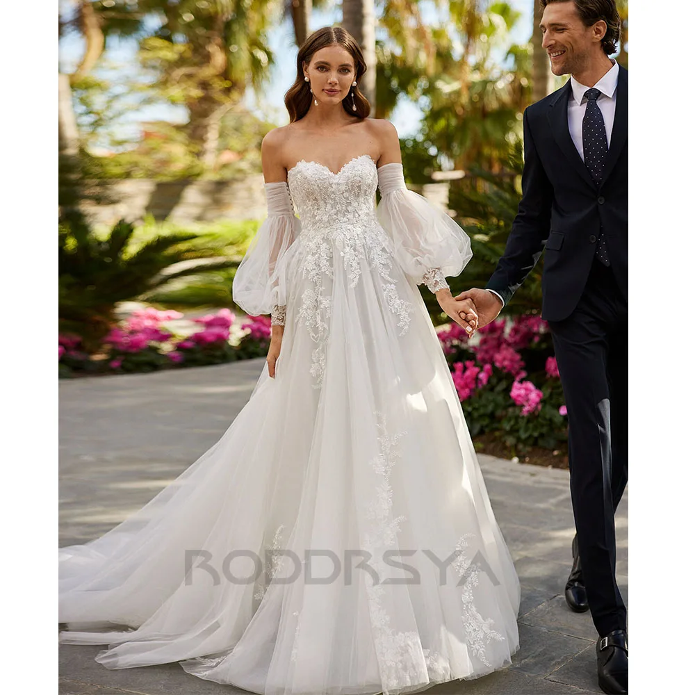 

RODDRSYA Boho Elegant Wedding Dress For Women 2023 Sweetheart Puff Sleeve Appliques Lace Backless Vestidos De Novia Custom Made