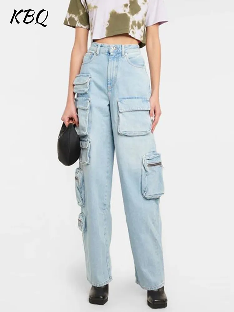 KBQ Patchwork Pocket Blue Cargo Jeans For Women High Waist Spliced Zipper Loose Wide Leg Denim Pants Female Fashion Clothing New
KBQ Patchwork Pocket Blue Cargo Jeans For Women High Waist Spliced Zipper Loose Wide Leg Denim Pants Female Fashion Clothing New