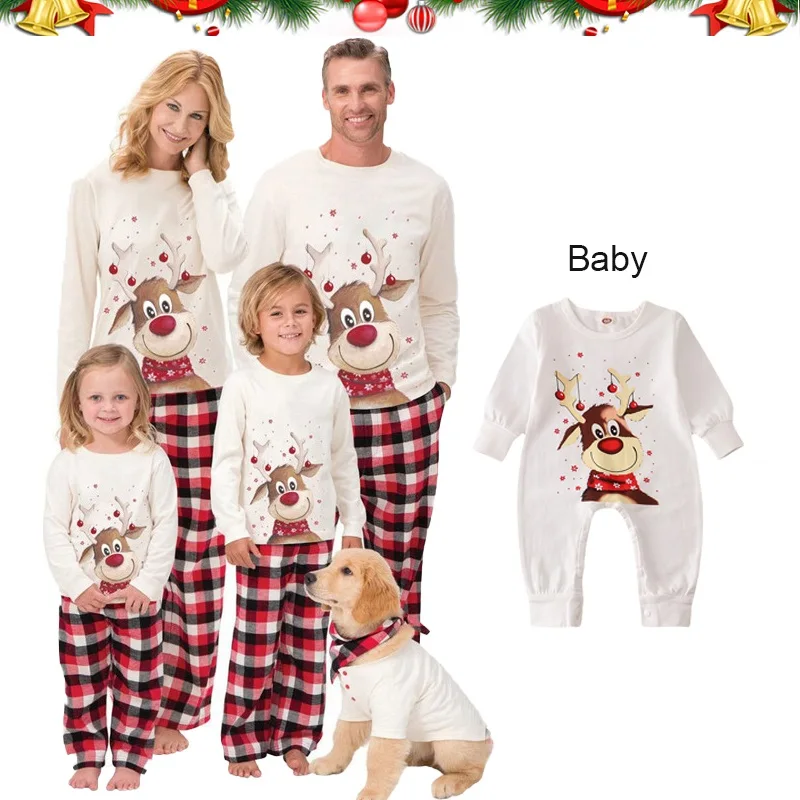 Xmas Family Matching Pajamas Set Cute Deer Adult Kid Baby Family Matching Outfits 2022 Christmas Family Pj's Dog Clothes Scarf 
Xmas Family Matching Pajamas Set Cute Deer Adult Kid Baby Family Matching Outfits 2022 Christmas Family Pj's Dog Clothes Scarf