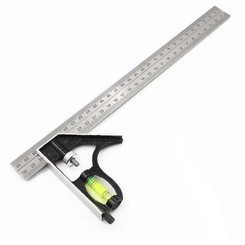 

Square Ruler Set Kit 300mm (12") Adjustable Engineers Combination Try None Right Angle Ruler with Spirit Level and Scriber