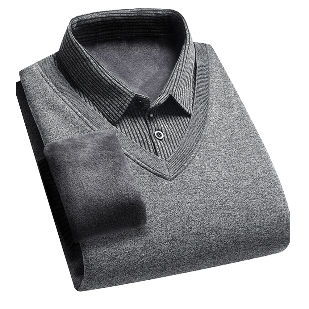 Casual Winter Fake Two-piece Shirts Collar Sweaters For Men Pullovers Warm Solid Color Fleece Lined Sweater Coats Man Clothing
Casual Winter Fake Two-piece Shirts Collar Sweaters For Men Pullovers Warm Solid Color Fleece Lined Sweater Coats Man Clothing