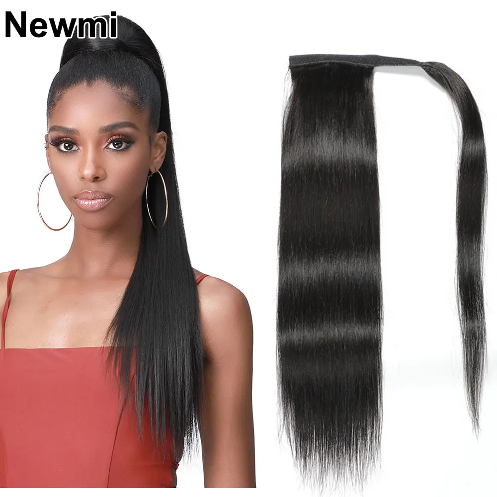 

Newmi Wrap Around Ponytail Extensions Human Hair for Women Straight Clip in Ponytail Hair Extension Natural Black Hairpieces
