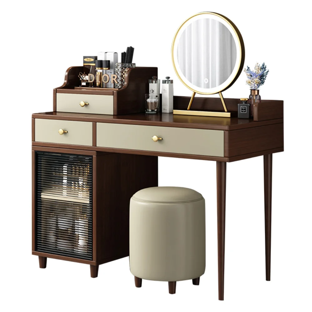 

Solid Wood Dressing Table Storage Cabinet Integrated Bedroom Modern Simple Small Apartment Internet Celebrity with Light Dresser