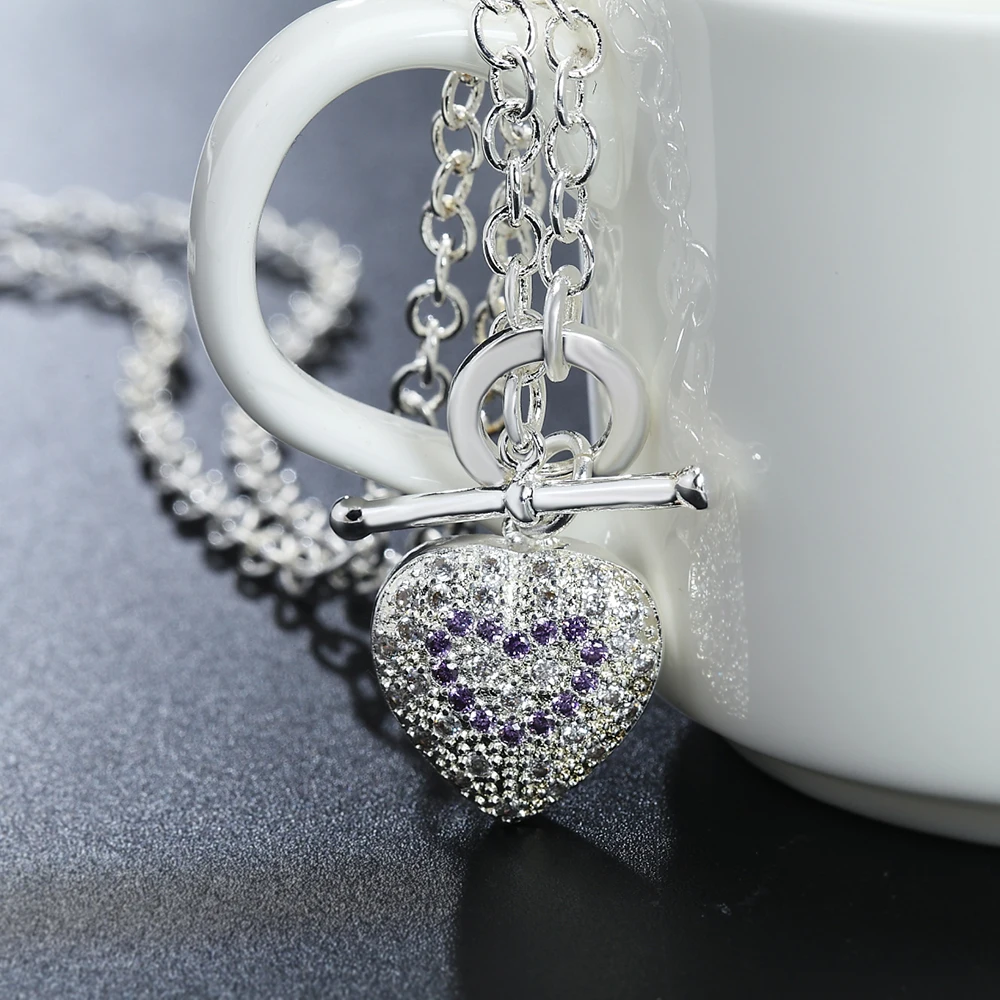 Fashion brand 925 Sterling Silver Necklace For Women Jewelry Charm purple Crystal Heart Pendant Christmas gifts Wedding
Fashion brand 925 Sterling Silver Necklace For Women Jewelry Charm purple Crystal Heart Pendant Christmas gifts Wedding