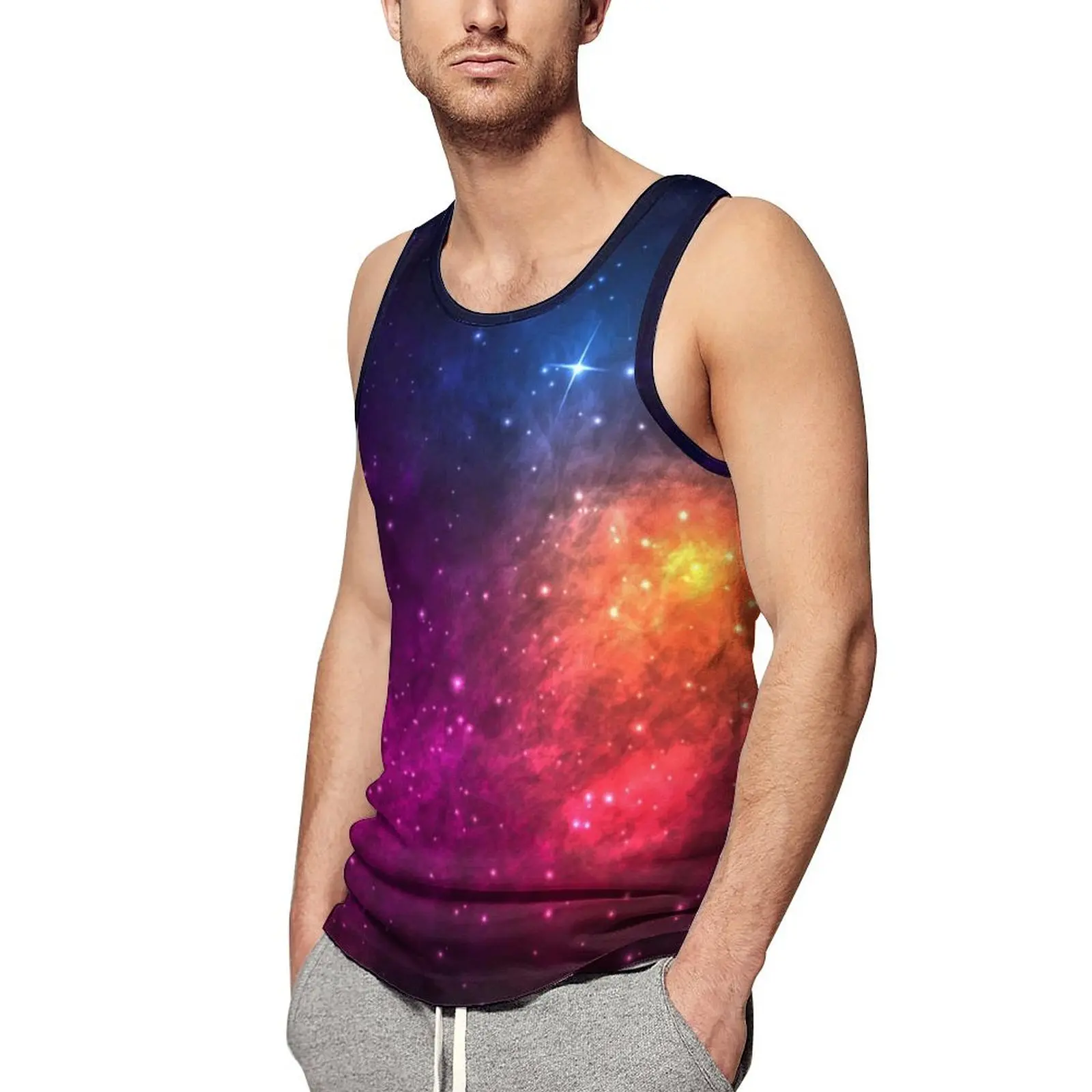 

Красочный Топ Galaxy, мужские топы для тренировок со звездами и туманностями, топы большого размера, пляжные жилеты без рукавов с графическим рисунком мышц