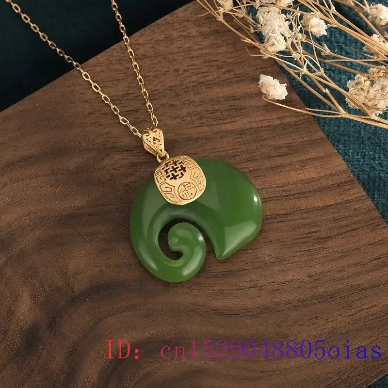 

Green Jade Elephant Pendant Gemstone Amulet Chalcedony Chinese Women Gifts Natural 925 Silver Charm Necklace Jewelry Fashion