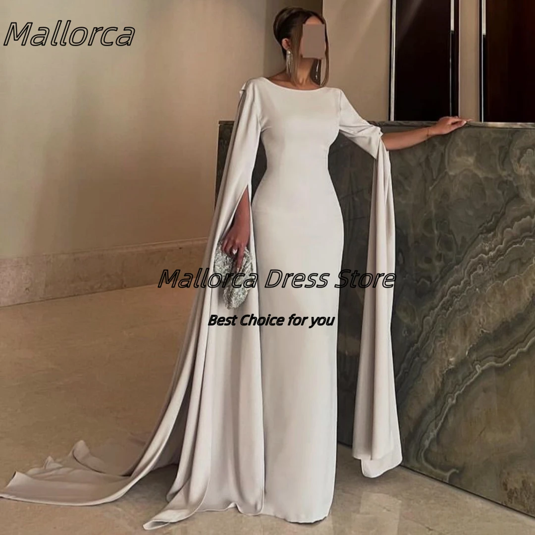 

Mallorca Robe De Soiree Femmes Long Sleeves Evening Party Dresses for Saudi Arabia Women Zipper Back Slit Sheath Prom Dress