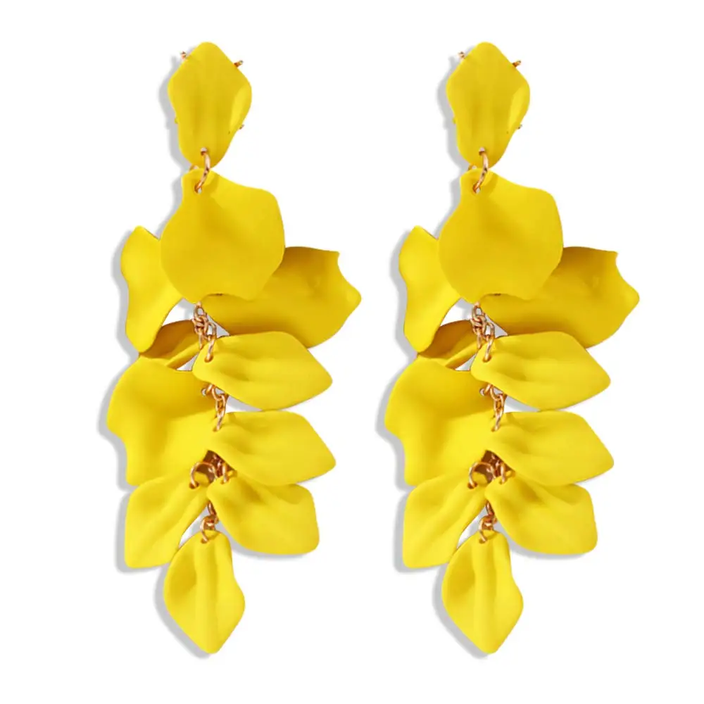 

2023 Yellow Long Acrylic Rose Petal Earrings Dangle Exaggerated Flower Earrings Drop Floral Tassel Earrings for Women