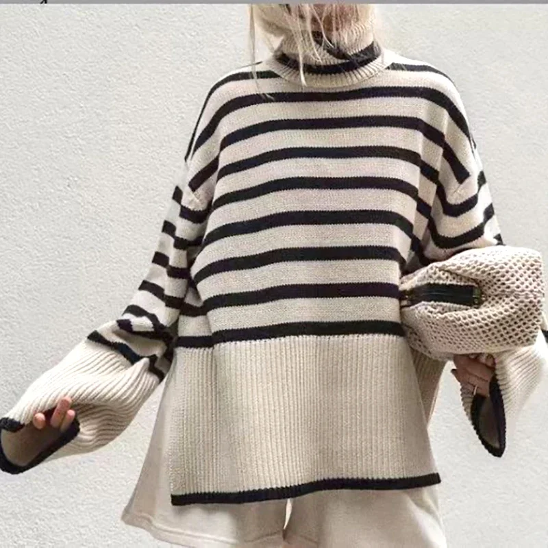 Women Long Sleeve Turtleneck Wool Cotton Winter Knitted Striped Sweaters Female Pullover Casual Ladies Tops Knitwear New Vintage
Women Long Sleeve Turtleneck Wool Cotton Winter Knitted Striped Sweaters Female Pullover Casual Ladies Tops Knitwear New Vintage
