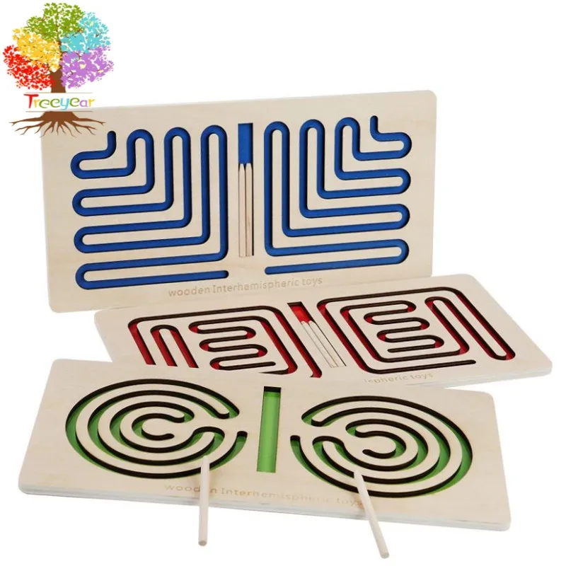 

Montessori Toys Pen Control Brain Game Children Sensory Maze Board Fine Motor Training Track Board Parish Wooden Educational Toy