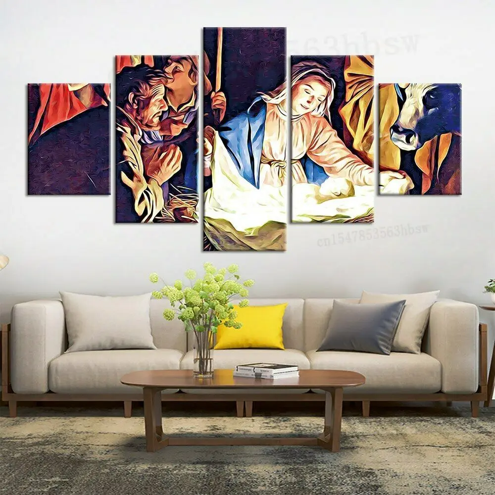 

5 Panel Religion Jesus Mary Faith Canvas Picture Wall Art HD Print Decor No Framed Room Decor Paintings Poster 5 Piece