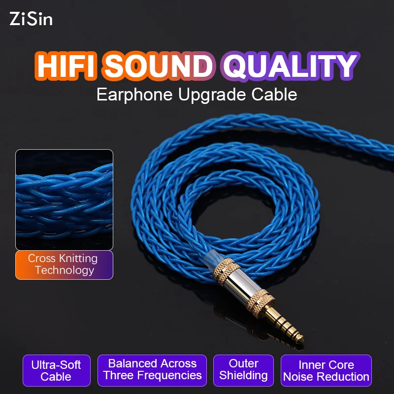 

ZiSin-19 8 Core HiFi Earphone Cable With 4.4mm 6.35mm MMCX QDC 2Pin IE900 For Bravery Olina Youth M5 NeZha GK200 Bravery IEM