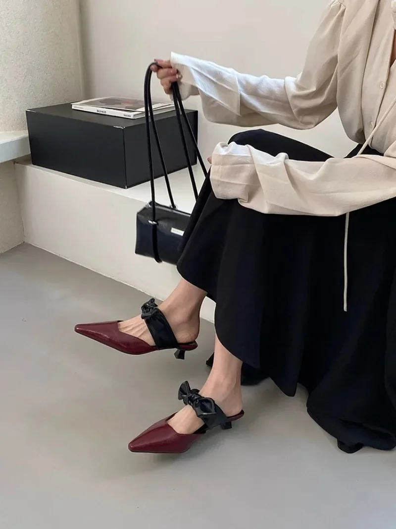 Sweet Butterfly-knot Low-heeled Slippers Women Elegant Pointed Toe Slingback Slide Sandals Comfort Concise Designer Office Shoes 38 S225a504bbf334fdaafcc8dce454fc6f03