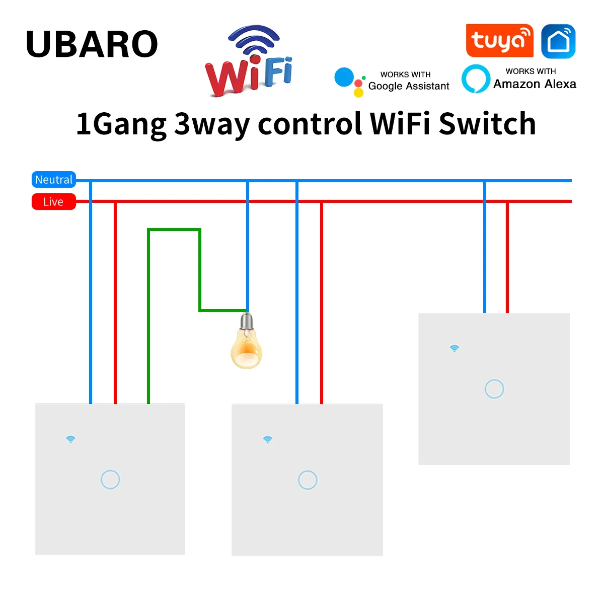 UBARO EU Standard 3 Way Wifi Smart Wall Switch Multi Control Voice Timer Sharing Function Works With Tuya App Home Improvemet
UBARO EU Standard 3 Way Wifi Smart Wall Switch Multi Control Voice Timer Sharing Function Works With Tuya App Home Improvemet