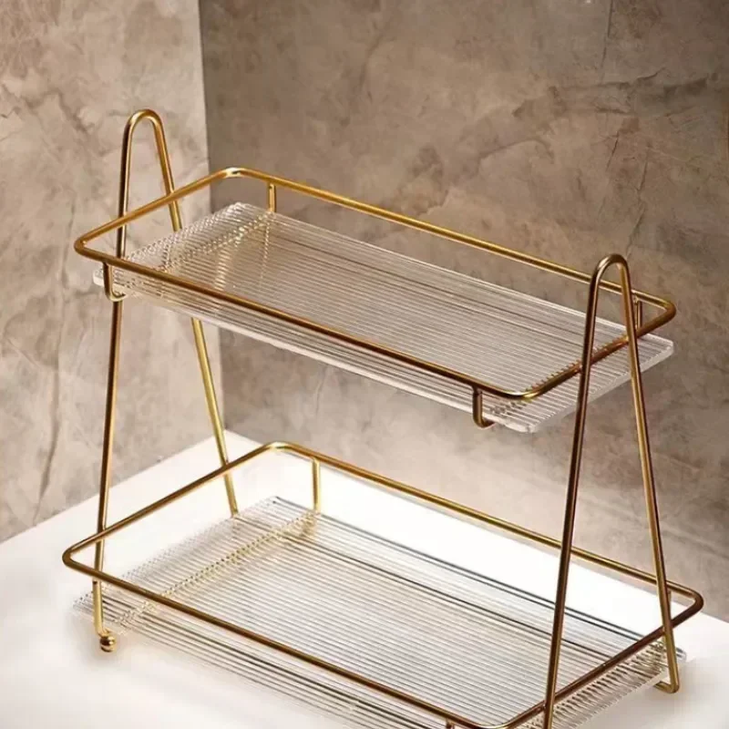 

Luxury Shelf Dressing Makeup Nordic Tray Storage Rack Finishing Table Anti-rust Cosmetic Desktop Holder Organizer