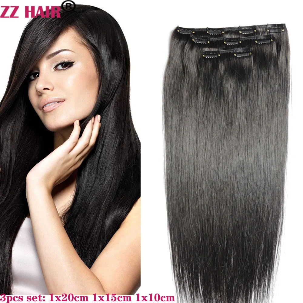 

ZZHAIR 100% Human Remy Hair Extensions 16"-28" 3 Pcs Set 140g Clips-in Three Pieces 1x20cm 1x15 cm 1x10cm Natural Straight