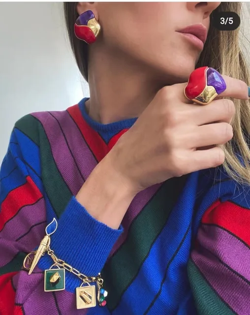 Peri'sbox-Ensemble de boucles d'oreilles en émail assorties pour femmes, bijoux irréguliers, déclaration punk, mode européenne et américaine, document rétro 2