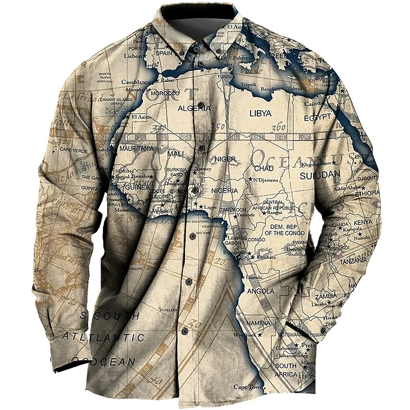 Vintage Shirt For Men 3d Map Printed Long Sleeve Male Shirt Lapel Button Men's Clothing Casual Fashion Tops Oversized Tshirt New
Vintage Shirt For Men 3d Map Printed Long Sleeve Male Shirt Lapel Button Men's Clothing Casual Fashion Tops Oversized Tshirt New