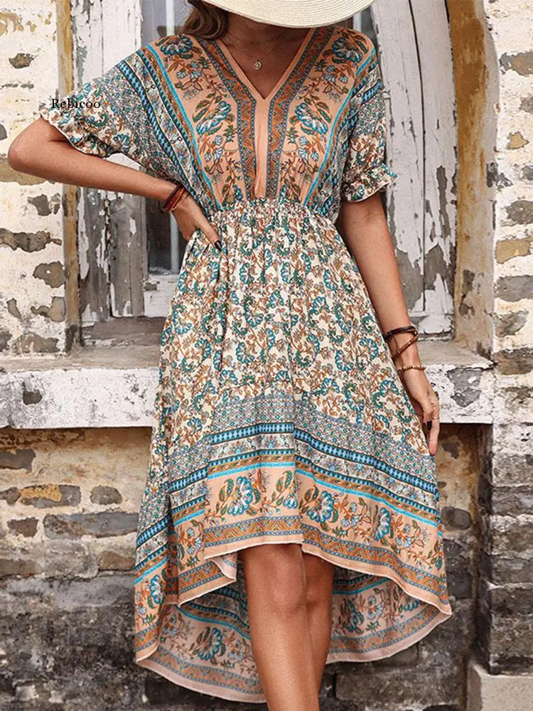Vintage Print Boho Dress One-pieces V Neck Irregular Loose Fit Maternity Clothes Bohemian Backless Sexy Beach Dresses for Women
Vintage Print Boho Dress One-pieces V Neck Irregular Loose Fit Maternity Clothes Bohemian Backless Sexy Beach Dresses for Women