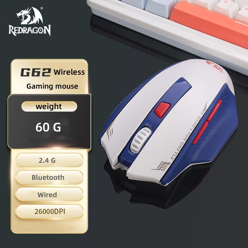 Redragon G62 Wireless Gaming Mouse 2.4G Bluetooth Wired 26,000 DPI Optical Sensor 6 Programmable Buttons Precise Registration
Redragon G62 Wireless Gaming Mouse 2.4G Bluetooth Wired 26,000 DPI Optical Sensor 6 Programmable Buttons Precise Registration