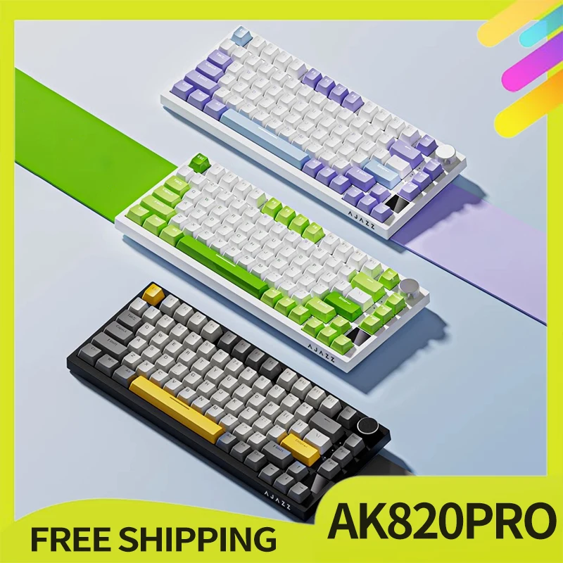 

Ajazz Ak820 Mechanical Keyboard Wired/Three-Mode Hot Swapsoft Gasket Structure Optional Rgb Backlit 75% Portable Customized