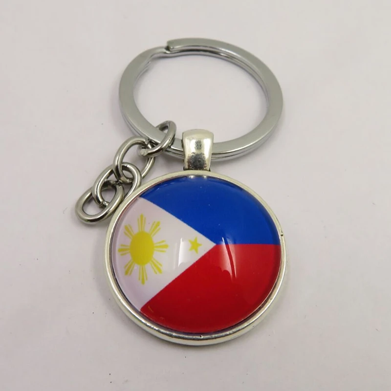 

Fashion Philippines Keychain 25x25mm Galss Beads Pendants DIY Women Men Car Key Chain Ring Holder Souvenir Gifts
