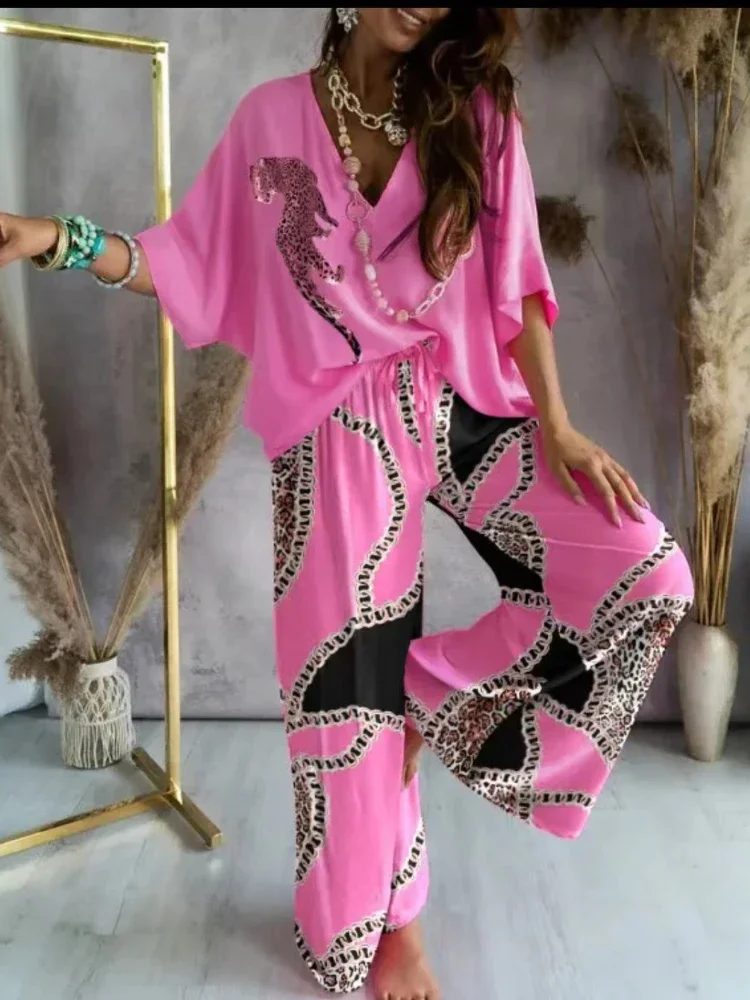 Two Piece Set Women Outfit 2023 Loose Color Blocking V-neck Bat Sleeve Casual Lace Up Wide Legs Pant Sets for Women 2 Pieces
Two Piece Set Women Outfit 2023 Loose Color Blocking V-neck Bat Sleeve Casual Lace Up Wide Legs Pant Sets for Women 2 Pieces
