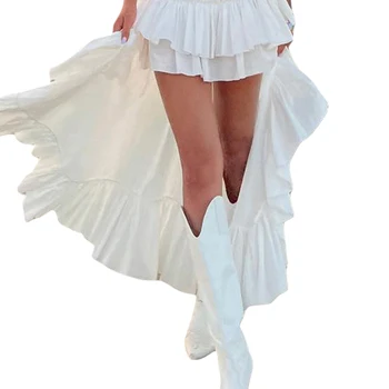 A Estética E-Girl dos Anos 90 em Saias Assimétricas Brancas: Um Guia de Estilo 6 Women s White Boho Skirt Elastic Band Waist Flowy Skirt Irregular Ruffle Asymmetrical Midi Skirt